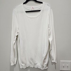 Adyson Parker White Long Sleeve Lightweight Sweater Scoop Neck Oversize Large‎